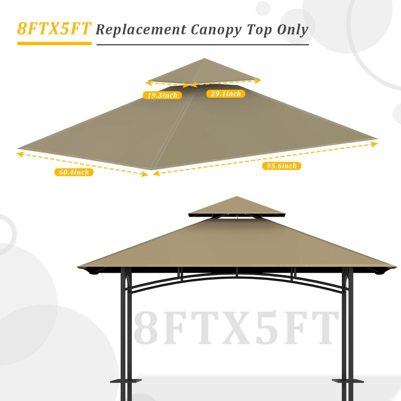 aonear Grill Gazebo Replacement Canopy Top - AONEAR 5'x8' Outdoor BBQ Tent Roof Cover Double Tiered Outdoor Grill Shelter Fit for Model L-GG001PST-F (Khaki) - Image 5